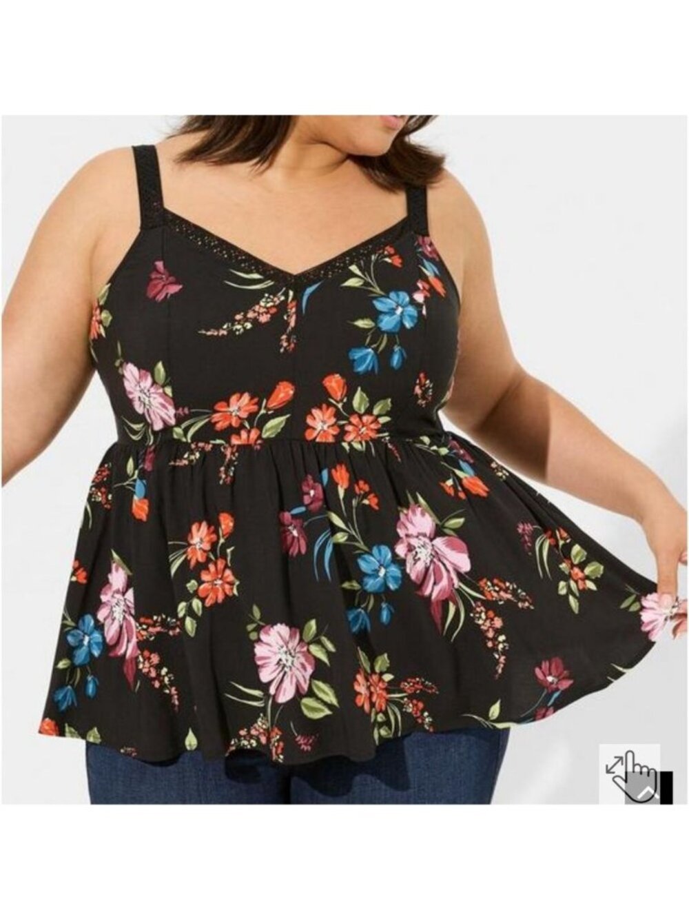 Torrid 2X Floral Peplum Challis Tank With Lace Trim Adjustable Straps